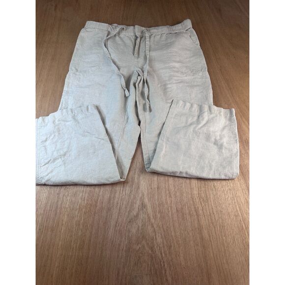 Liz Claiborne PL Linen Blend Wide Leg Pants Beige Neutral Fall Layering - Picture 1 of 5